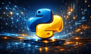 Logo Pythona na tle cyfrowego świata. Idealne dla tych, którzy szukają python praca dla początkujących.