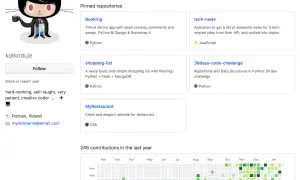 Portfolio programisty z wypunktowanymi projektami: BooKing, tech-news, shopping-list, 30days-code-challange, MyRestaurant.
