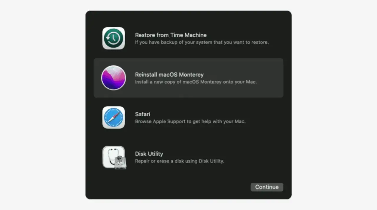 Opcje odzyskiwania systemu Mac: przywracanie z Time Machine, reinstalacja macOS Monterey, Safari, Narzędzie dyskowe. Pomoc w reset maca.